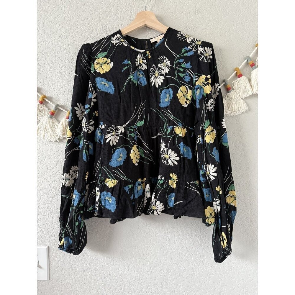By TiMo Floral Viscose Bubble Peplum Top Coquette Whimsical Peasant Careerwear M